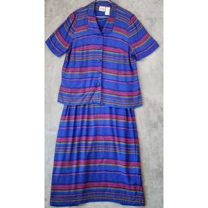Halmode Plus 2 Piece Dress Jacket Womens Size 16W Blue Striped Sleeveless Maxi